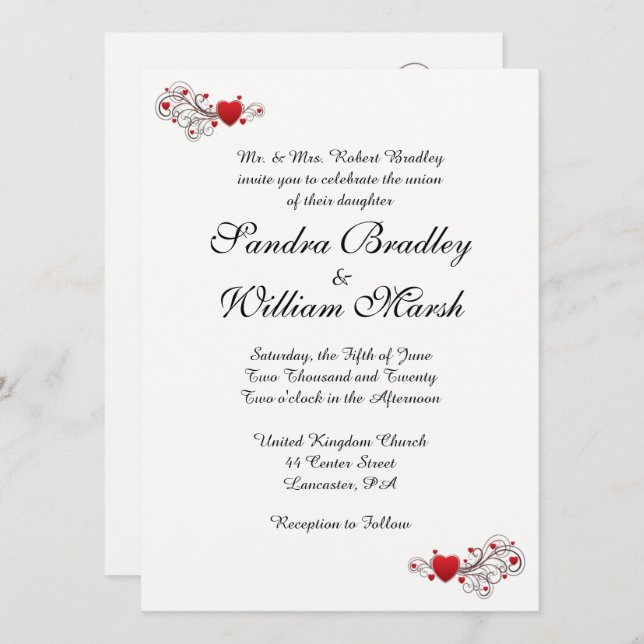 Hearts Wedding Invitation (Front/Back)