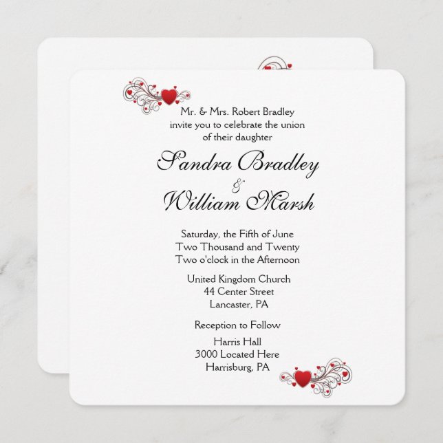 Hearts Wedding Invitation (Front/Back)