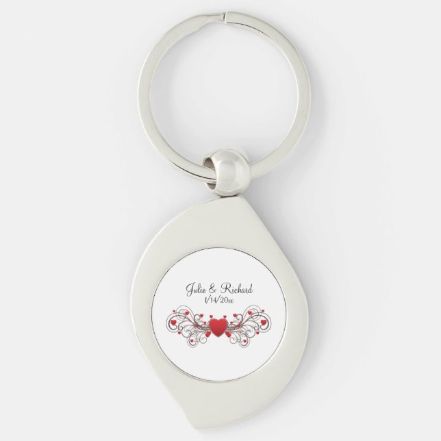 Hearts Wedding Party Gift Key Ring (Front)