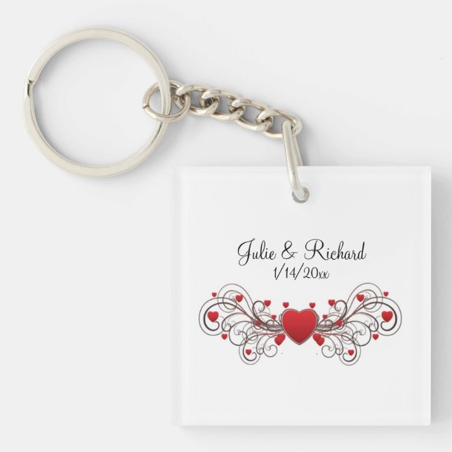 Hearts Wedding Party Gift Key Ring (Front)