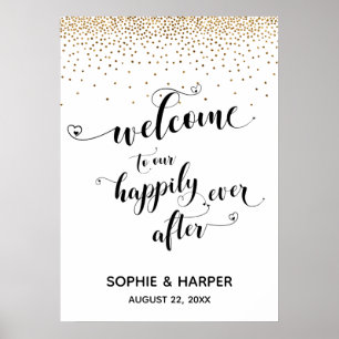 Hearts Welcome to Our Happily Ever After Gold Sign