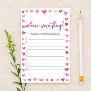Hearts Where Were They? Bridal Shower Game  Stationery