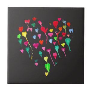 Hearts whimsical colourful rainbow heart art ceramic tile