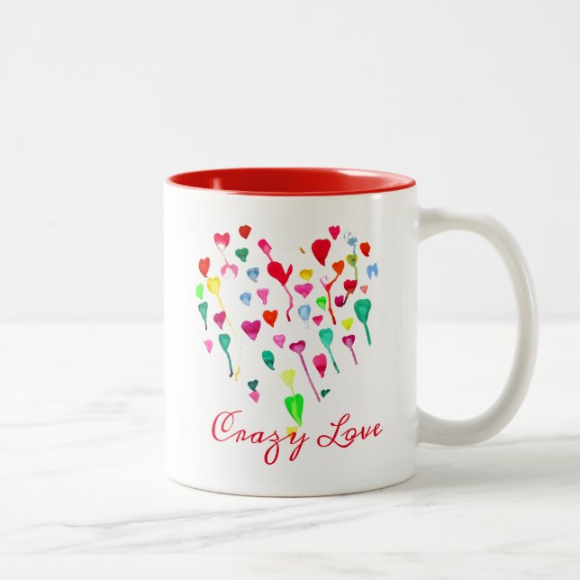 Hearts whimsical colourful rainbow heart art Two-Tone coffee mug (Right)