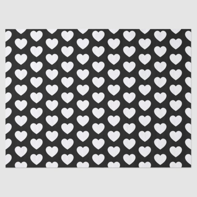 Hearts, White on Black Tissue Paper (Front)