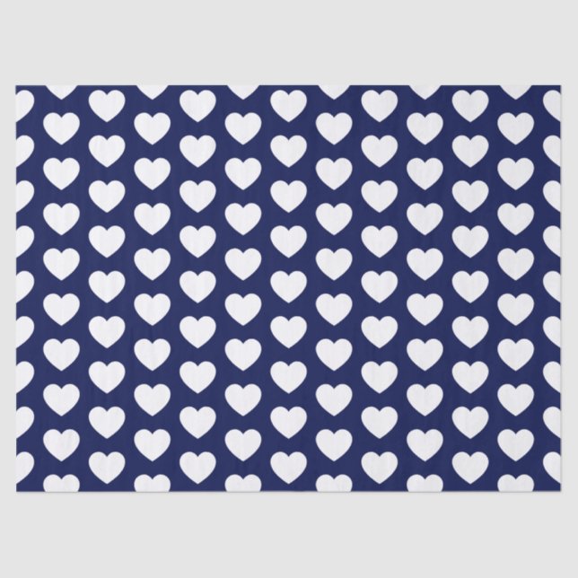 Hearts, White on Navy Blue Tissue Paper (Front)