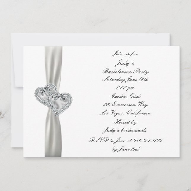 Hearts White Wedding Bachelorette Party Invitation (Front)