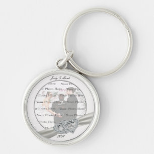 Hearts White Wedding Round Silver KeyChain