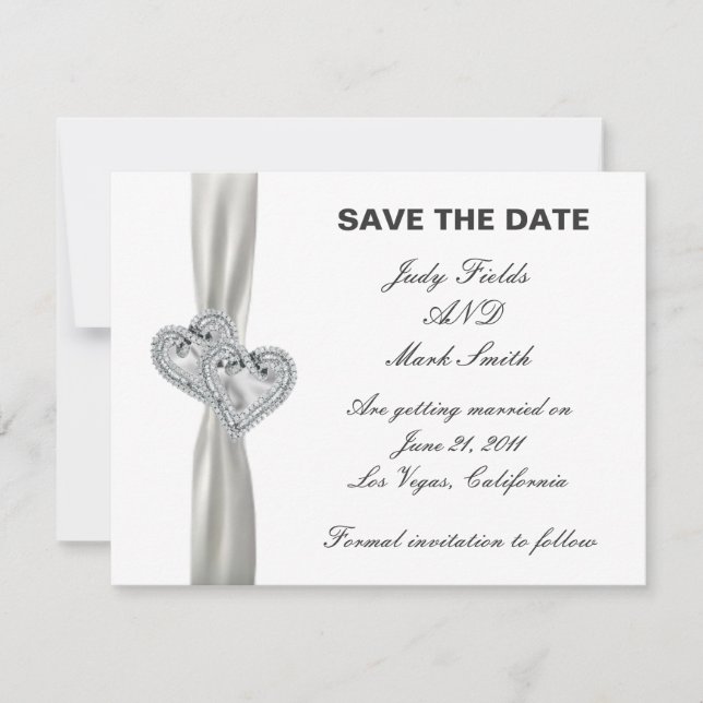Hearts White Wedding Save The Date Card (Front)