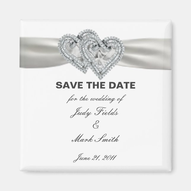 Hearts White Wedding Save The Date Magnet (Front)