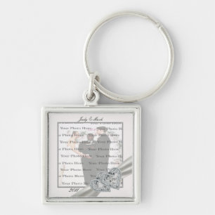 Hearts White Wedding Square Silver Key Chain