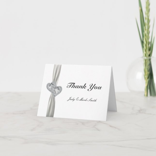 Hearts White Wedding Thank You Cards (Front)