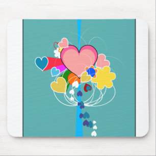 Hearts with Blue Rays Mouse Pad