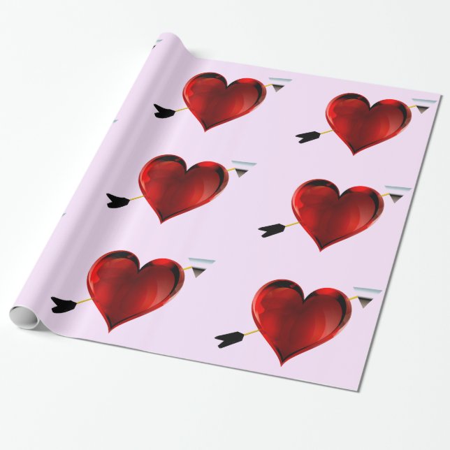 Hearts with Chrome Arrows Pink Wrapping Paper (Unrolled)