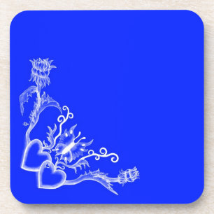 Hearts with Flowers and Butterfly in Tattoo Style Coaster