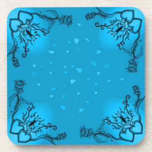 Hearts with Flowers and Butterfly in Tattoo Style Coaster