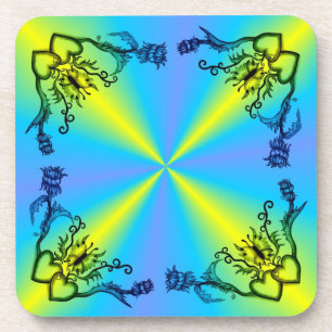 Hearts with Flowers and Butterfly in Tattoo Style Coaster