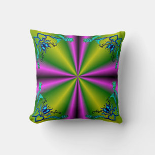 Hearts with Flowers and Butterfly in Tattoo Style Cushion