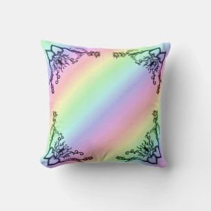 Hearts with Flowers and Butterfly in Tattoo Style Cushion