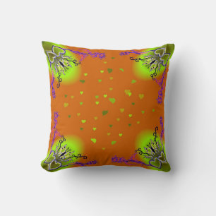 Hearts with Flowers and Butterfly in Tattoo Style Cushion