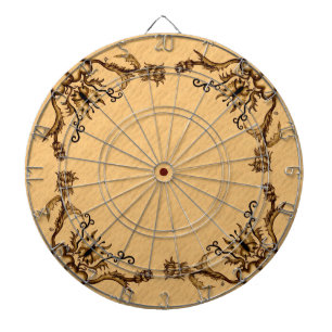 Hearts with Flowers and Butterfly in Tattoo Style Dartboard