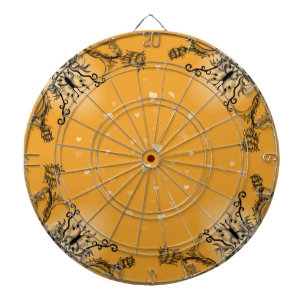 Hearts with Flowers and Butterfly in Tattoo Style Dartboard