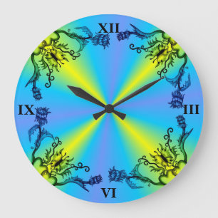 Hearts with Flowers and Butterfly in Tattoo Style Large Clock