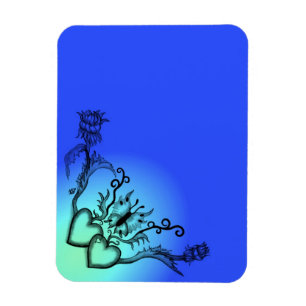 Hearts with Flowers and Butterfly in Tattoo Style Magnet