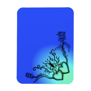 Hearts with Flowers and Butterfly in Tattoo Style Magnet