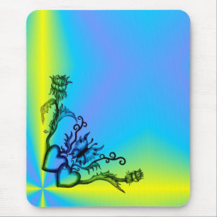 Hearts with Flowers and Butterfly in Tattoo Style Mouse Pad