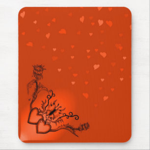 Hearts with Flowers and Butterfly in Tattoo Style Mouse Pad
