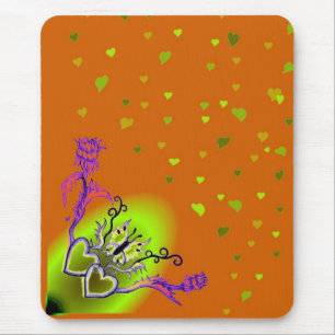 Hearts with Flowers and Butterfly in Tattoo Style Mouse Pad