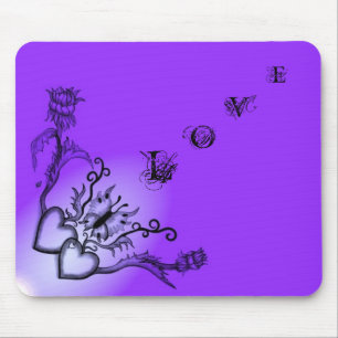 Hearts with Flowers and Butterfly in Tattoo Style Mouse Pad