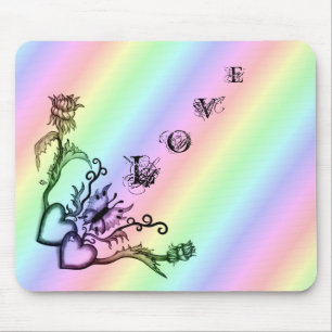 Hearts with Flowers and Butterfly in Tattoo Style Mouse Pad