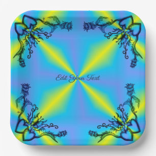 Hearts with Flowers and Butterfly in Tattoo Style Paper Plate