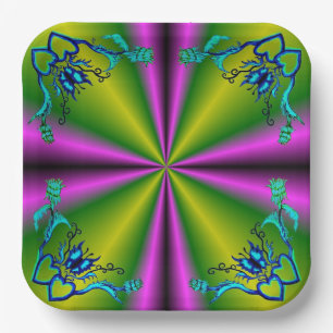 Hearts with Flowers and Butterfly in Tattoo Style Paper Plate