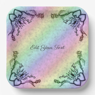 Hearts with Flowers and Butterfly in Tattoo Style Paper Plate