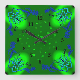 Hearts with Flowers and Butterfly in Tattoo Style Square Wall Clock