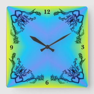 Hearts with Flowers and Butterfly in Tattoo Style Square Wall Clock