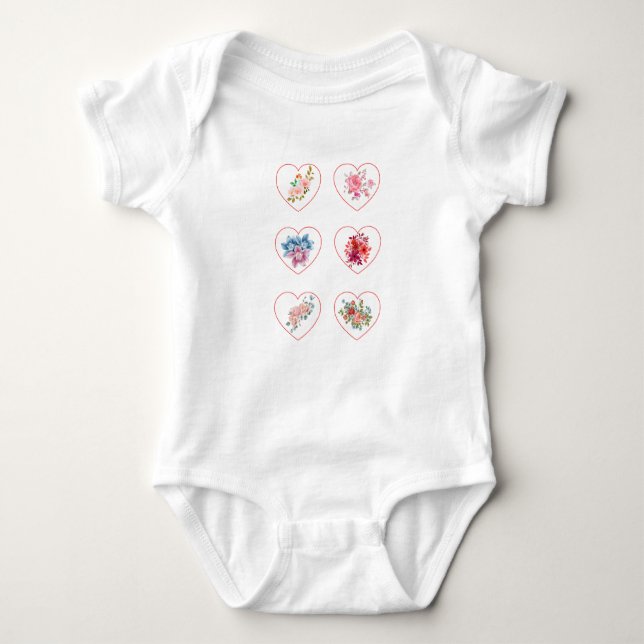 Hearts with flowers baby bodysuit (Front)