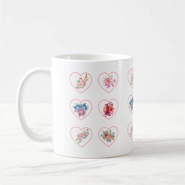 Hearts with flowers coffee mug (Left)