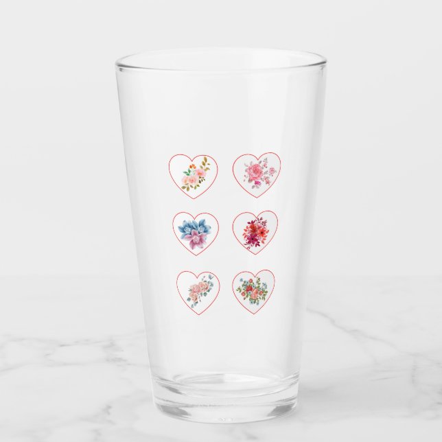 Hearts with flowers glass (Front)