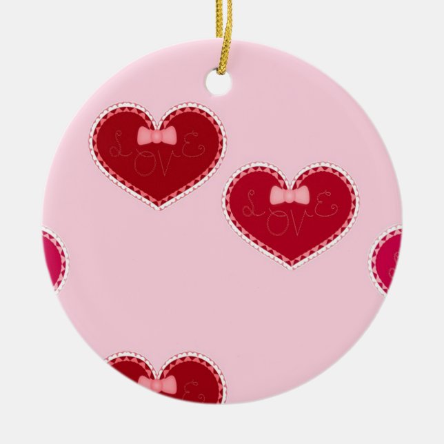 Hearts with lace on pink ceramic ornament (Front)