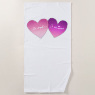 Hearts with Personalised Names Beach Towel