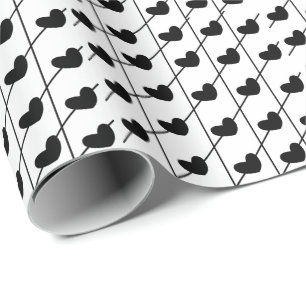 Hearts with Stripes Black and White Wrapping Paper