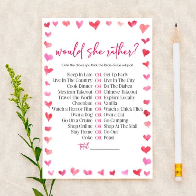 Hearts Would She Rather? Bridal Shower Game  Stationery (Creator Uploaded)