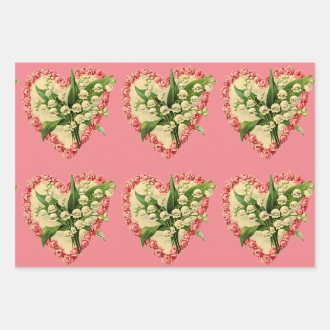 Hearts Wrapping Paper Flat Sheet Set of 3 (Front)