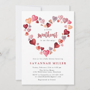 Hearts Wreath Little Sweetheart Baby Shower Invitation