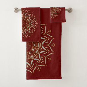 Heartsmandala faux glitter texture bath towel set