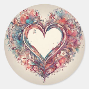Heartstrings- watercolor heart painting classic round sticker